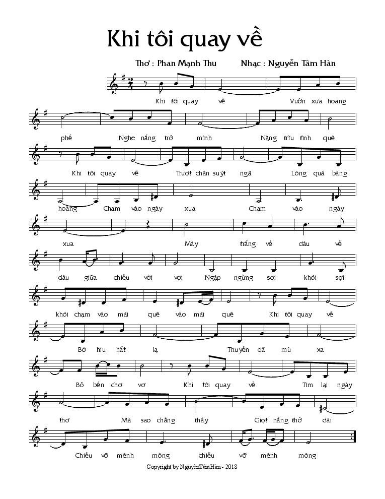 Sheet nhạc Khi Tôi Quay Về